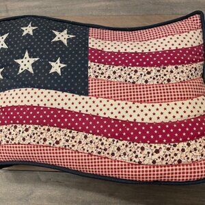 American Flag Decorative Patchwork design w/ stars & stripes pillow 16 x 12 x 4